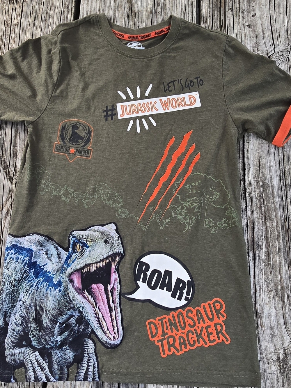 Kids Jurassic World Olive Green Dinosaur Tracker Tee